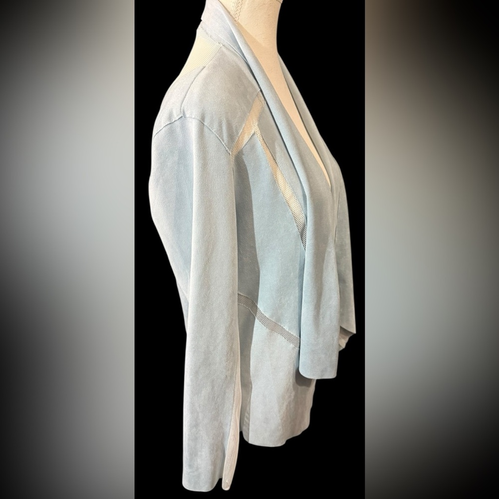 Alberto Makali Faux Suede Jacket 🤍 Baby Blue w/ white mesh Open front